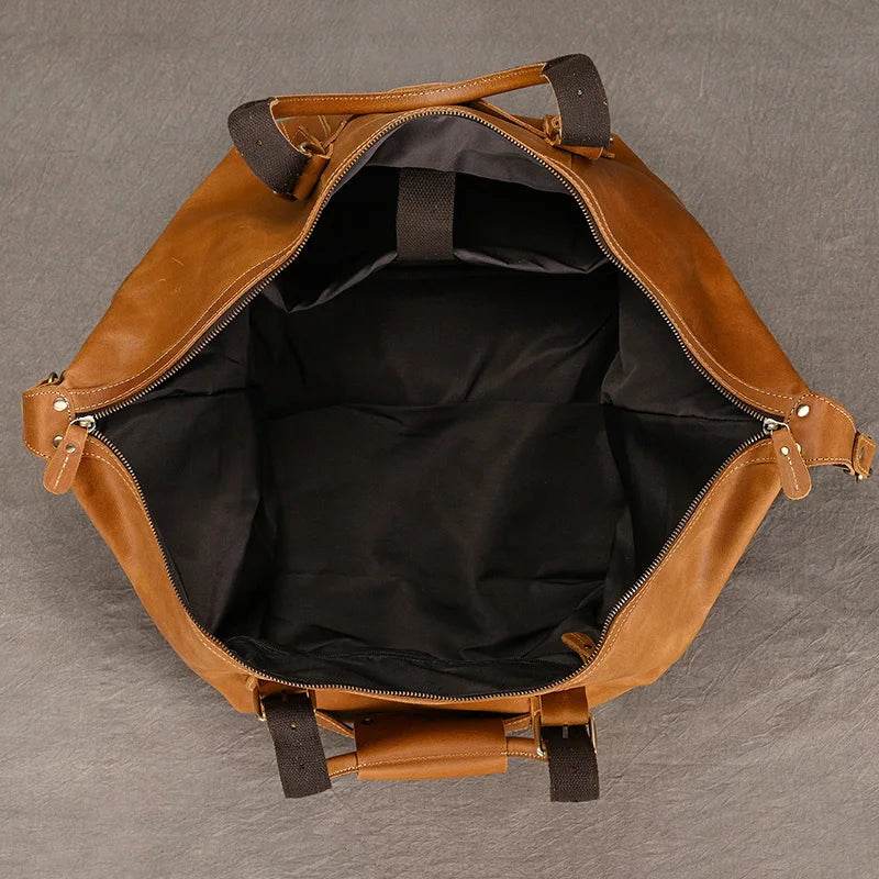 Business Leather Travel Bag Genuine Duffle for Airplane Luggage - VacationGrabs
