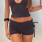 VacationGrabs Women Fold Over Waist Biker Shorts Side Drawstring Ruched High Waist Skinny Booty Shorts Casual Y2K Workout Bottoms
