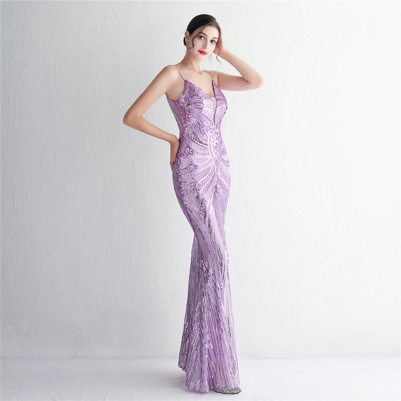 Women's Sequined Floor-Length Mermaid Evening Dress