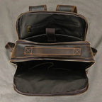 Vintage Travel Backpack Crazy Horse Leather Double Zipper Bag - VacationGrabs