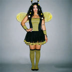 VacationGrabs Women Bumble Bee Halloween Costume Striped Tutu Dress With Bee Wings Antenna Headband Gloves Stockings Cosplay Outfit