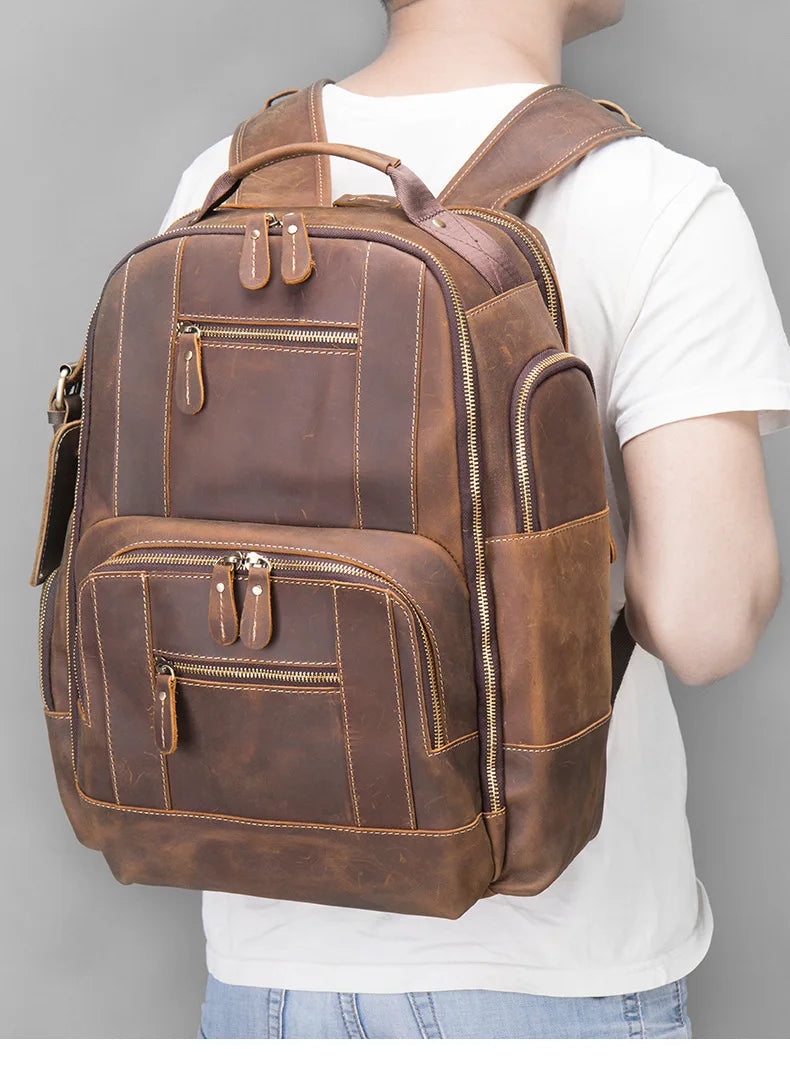 Sac à dos de voyage en cuir véritable pour homme avec compartiment ordinateur - Sac de créateur