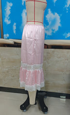 VacationGrabs Women Half Slip Long Skirt Lace Trim Satin Underskirt Elastic Waist Aline Silky Slips Skirt for Under Dress Party Club