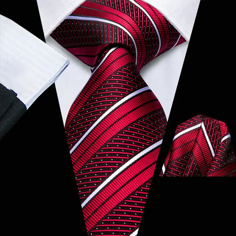 Men's Black with Gold Stripes Tie and Pocket Square