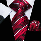 Men's Black with Gold Stripes Tie and Pocket Square