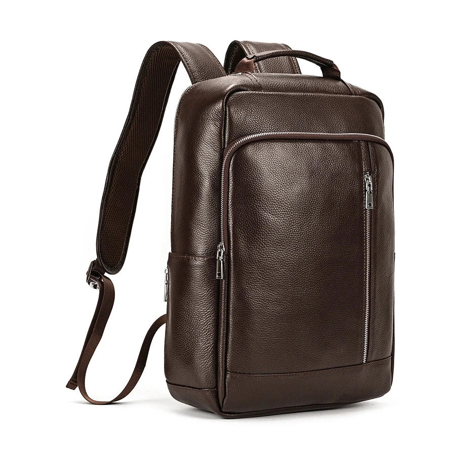 Mochila de cuero Crazy Horse para hombre, para portátil de 15,6", mochila de día con USB