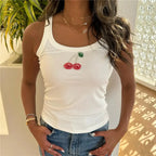 VacationGrabs Beading Sling Tops Women's O-neck Sleeveless Spaghetti Strap Ribbed Vest Summer New Ladies Basic Casual Streetwear