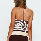 VacationGrabs Women Y2K Spiral Print Halter Top Backless Sleeveless Crop Top Summer Retro Aesthetic Slim Fit Party Clubwear Streetwear