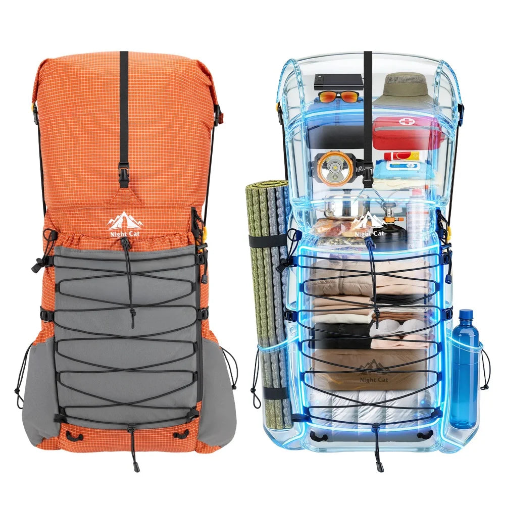 Roll-Top Internal-Frame Hiking Backpack with Rain Cover, 50-70L