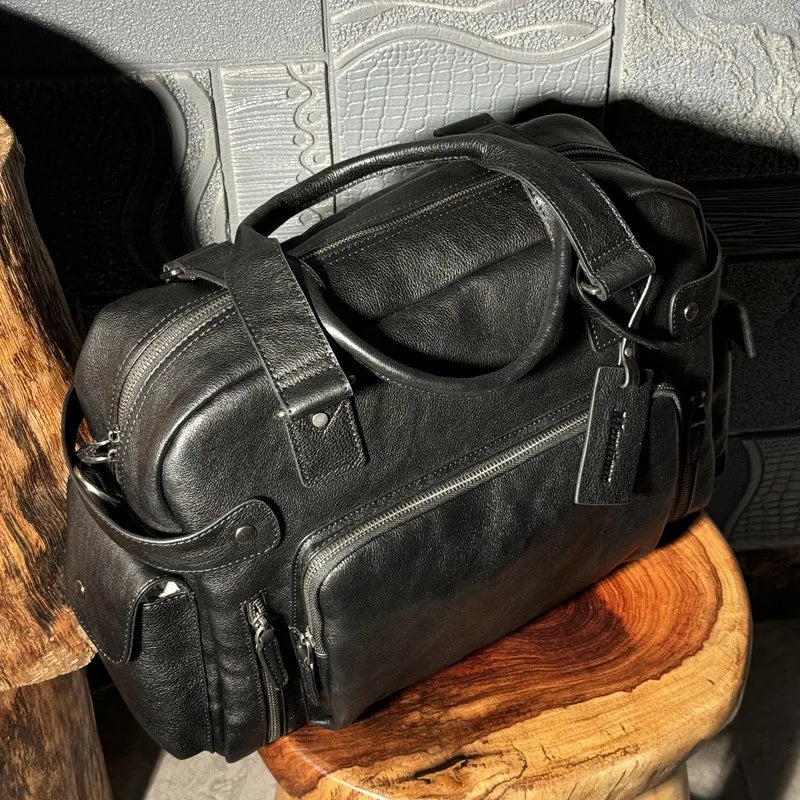 Genuine Leather Duffel Bag – Unisex Travel & Weekender Bag with Laptop Compartment