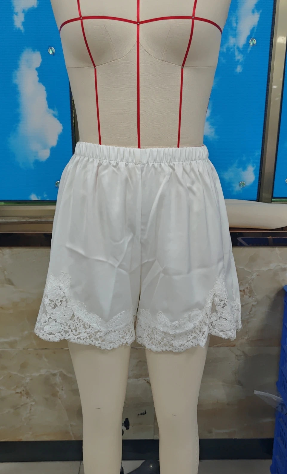 VacationGrabs Women Pettipants Slip Shorts Lace Trim Satin Silk Bloomers Bottoms Elastic Waist Lace Slip Shorts Y2K Streetwear