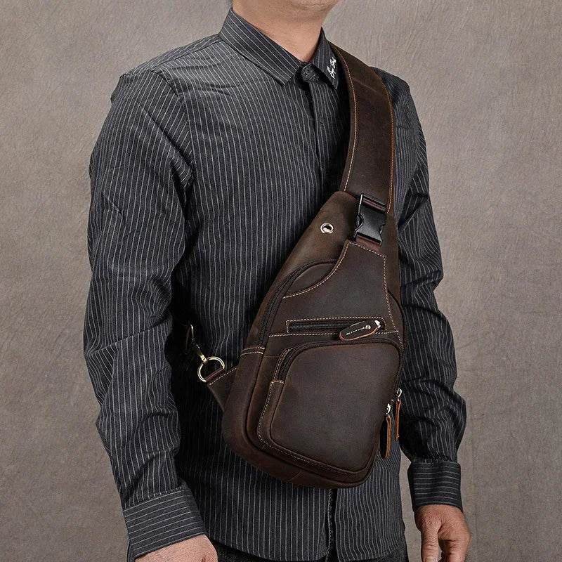 Fashion Men's Chest Bag Vintage Single Shoulder Crossbody Leather - VacationGrabs