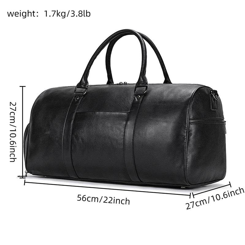 Large Capacity Men’s Genuine Leather Duffel for Travel and Fitness - VacationGrabs