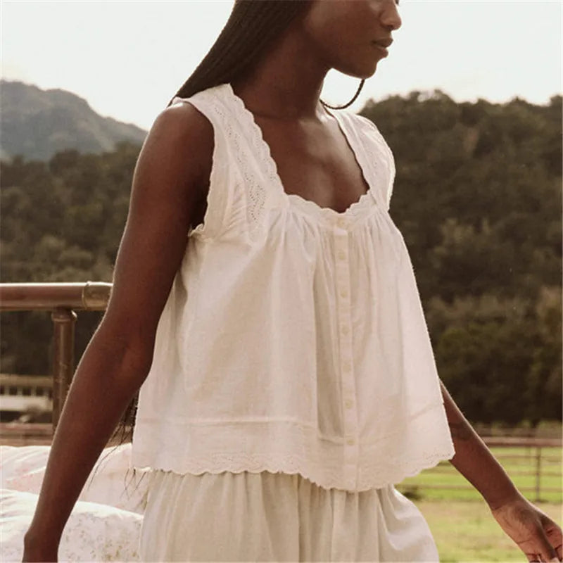 Women Summer Flowy Tank Top with Lace Trim Button Down Chiffon Cami Shirt Boho Tie Front Ruffle Tank Tops Boho Streetwear