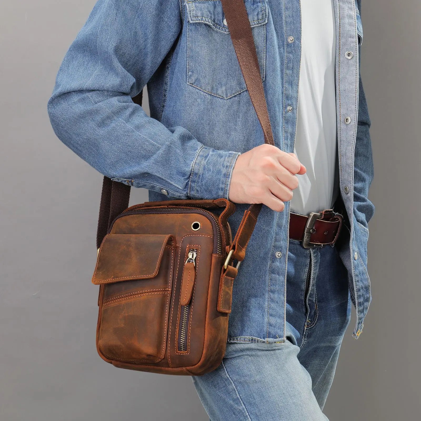 Leather Crossbody Mini Bag for Travel Essentials