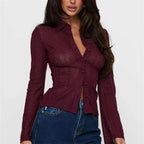 VacationGrabs Women Y2k Vintage Striped Slim Fitted Shirt Coquette Long Sleeve Button Down Collared Tee Basic Office Work Blouse