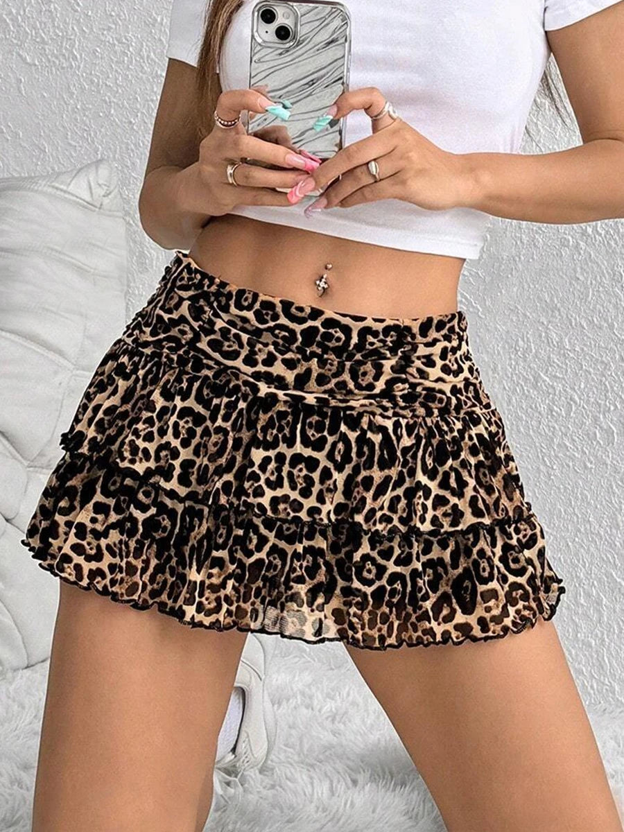 VacationGrabs Cute Ruffle Bloomer Skirts Women's Summer Lace Floral Skirt High Rise Tiered Ruffled Flowy Short Mini A Line Skirt