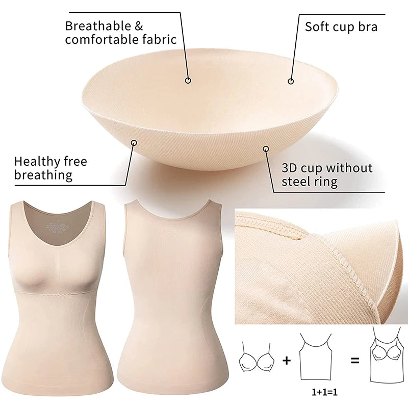 Women's Seamless Tummy Control Camisole with Built-In Bra