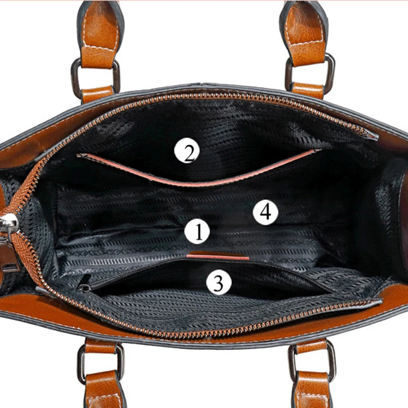 Brown leather crossbody mini bag with multiple interior pockets