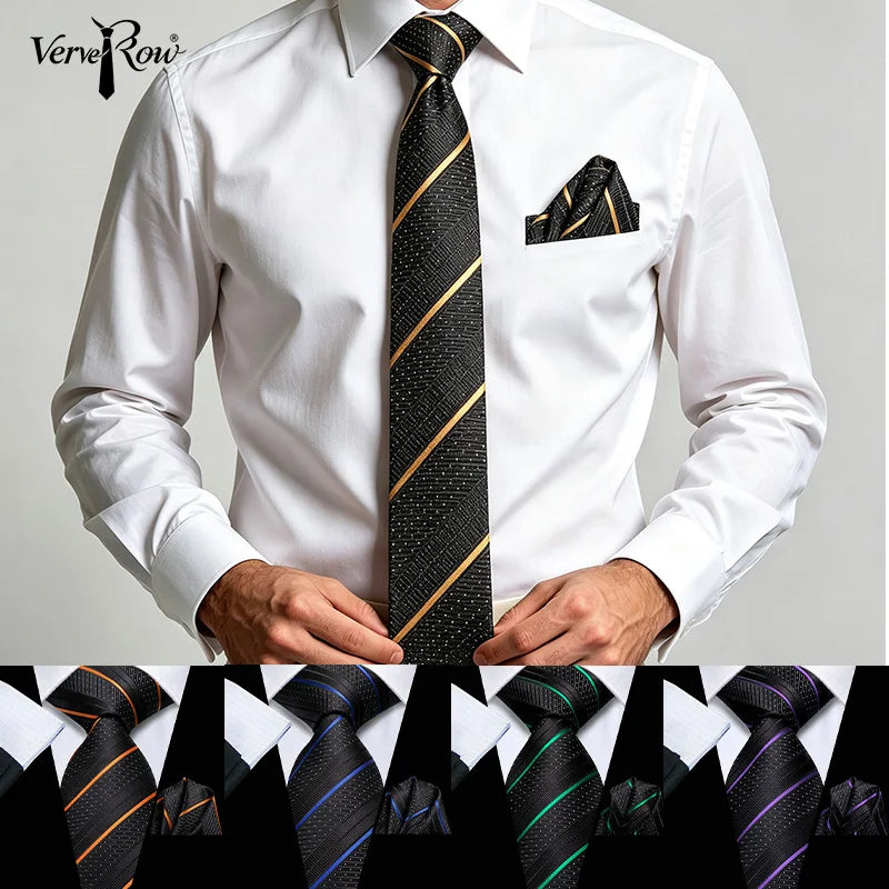 Pocket square demonstration with black striped tie, learn how fold a pocket square