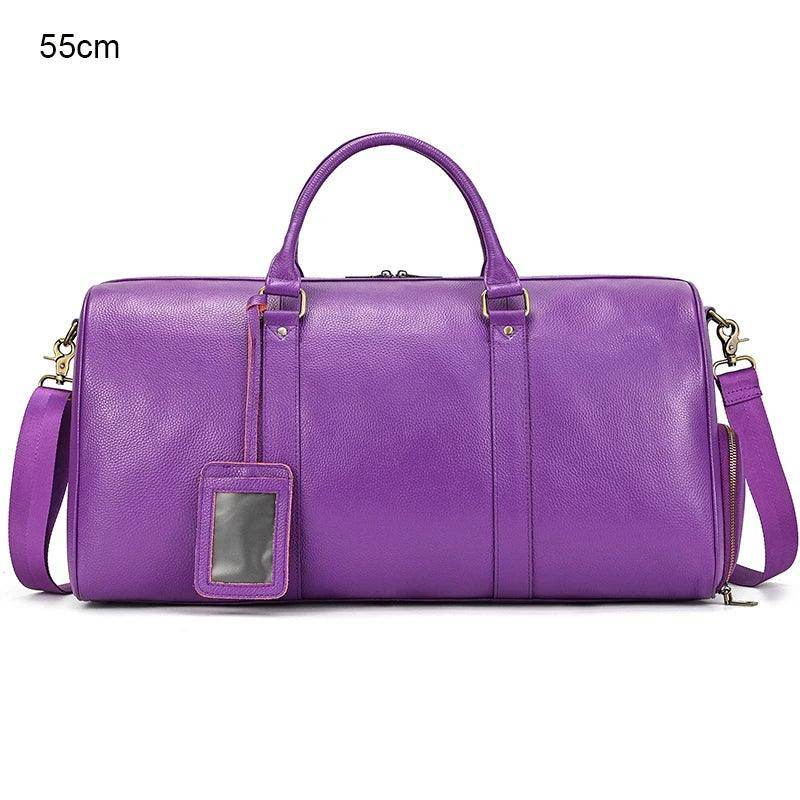 Personalized Leather Duffel Bags Purple Blue Brown Black - VacationGrabs