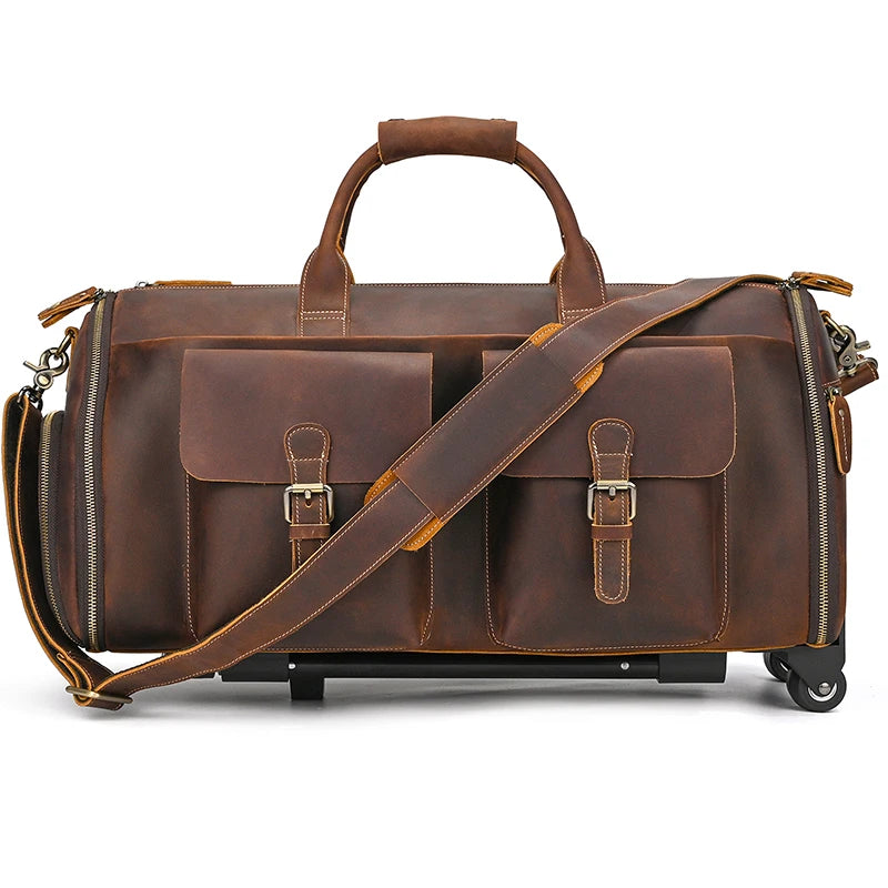 Men's Genuine Leather Weekender Duffel Bag