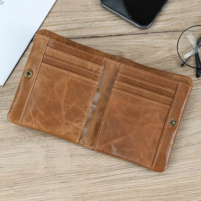 Genuine Leather Short Wallet for Men Bifold Coin Holder Card Purse - VacationGrabs