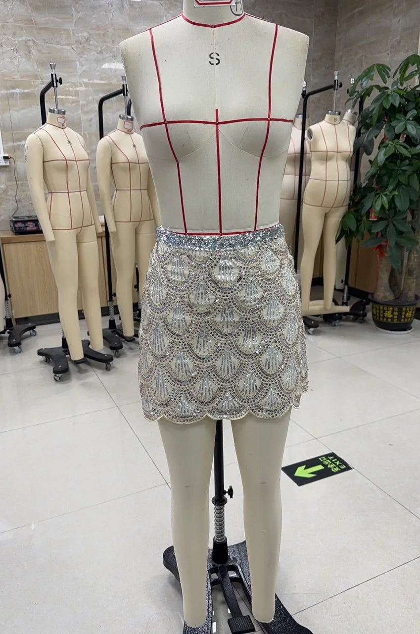 VacationGrabs Sequined Skirts for Women Chic Casual Skirts Summer New Party Clubwear Fashion Female High Waist A-Line Skirts