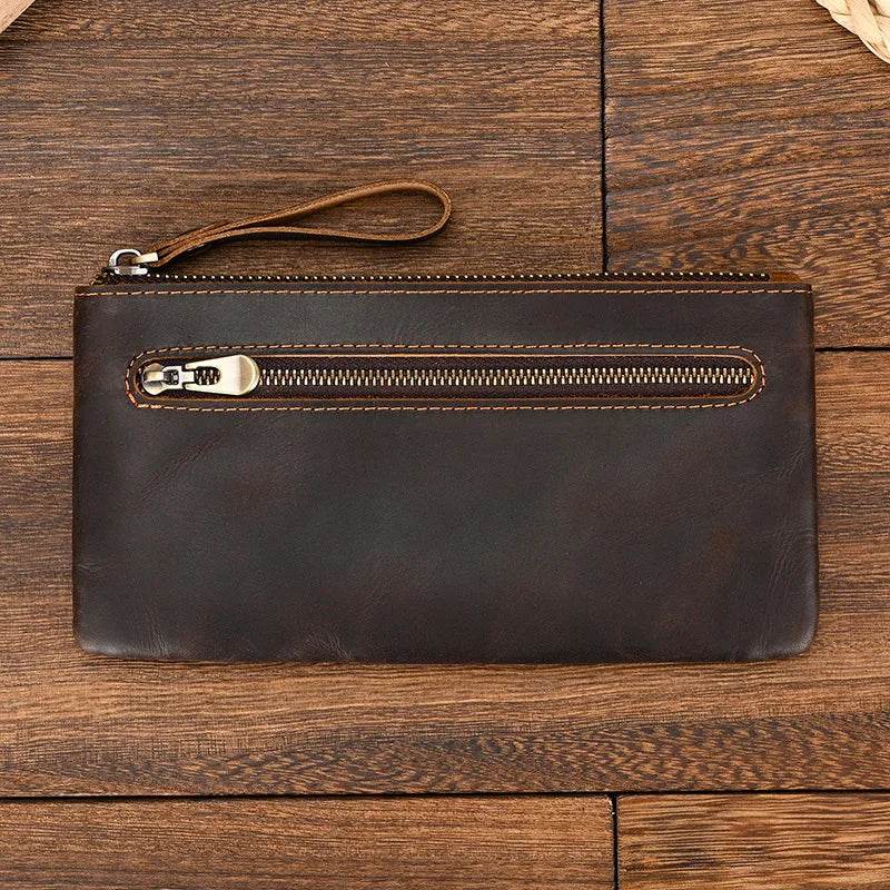Leather Cellphone Pouch Wallet for Men & Women Long Slim Zipper Purse - VacationGrabs
