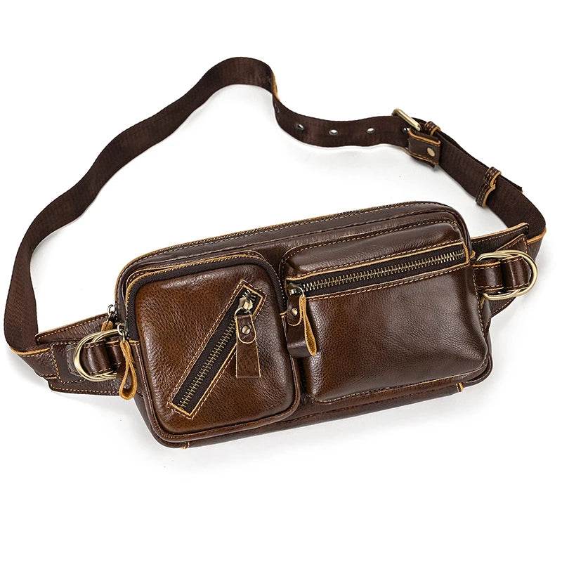 Men's Single Shoulder Crossbody Real Cowhide Waist Pack Chest Bag - VacationGrabs
