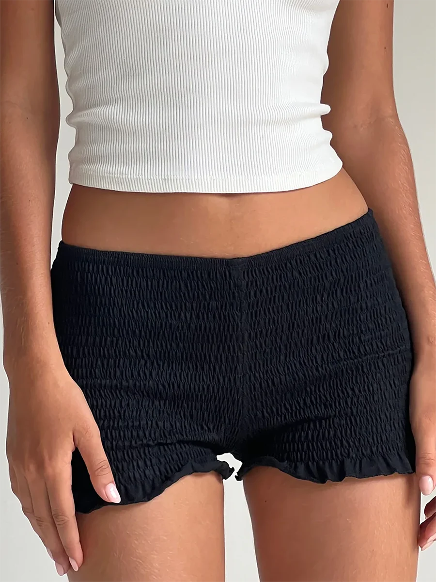 VacationGrabs Women Casual Lounge Shorts Sexy Low Waist Smocked Micro Shorts Shirred Mini Shorts Summer Y2k Pajama Shorts