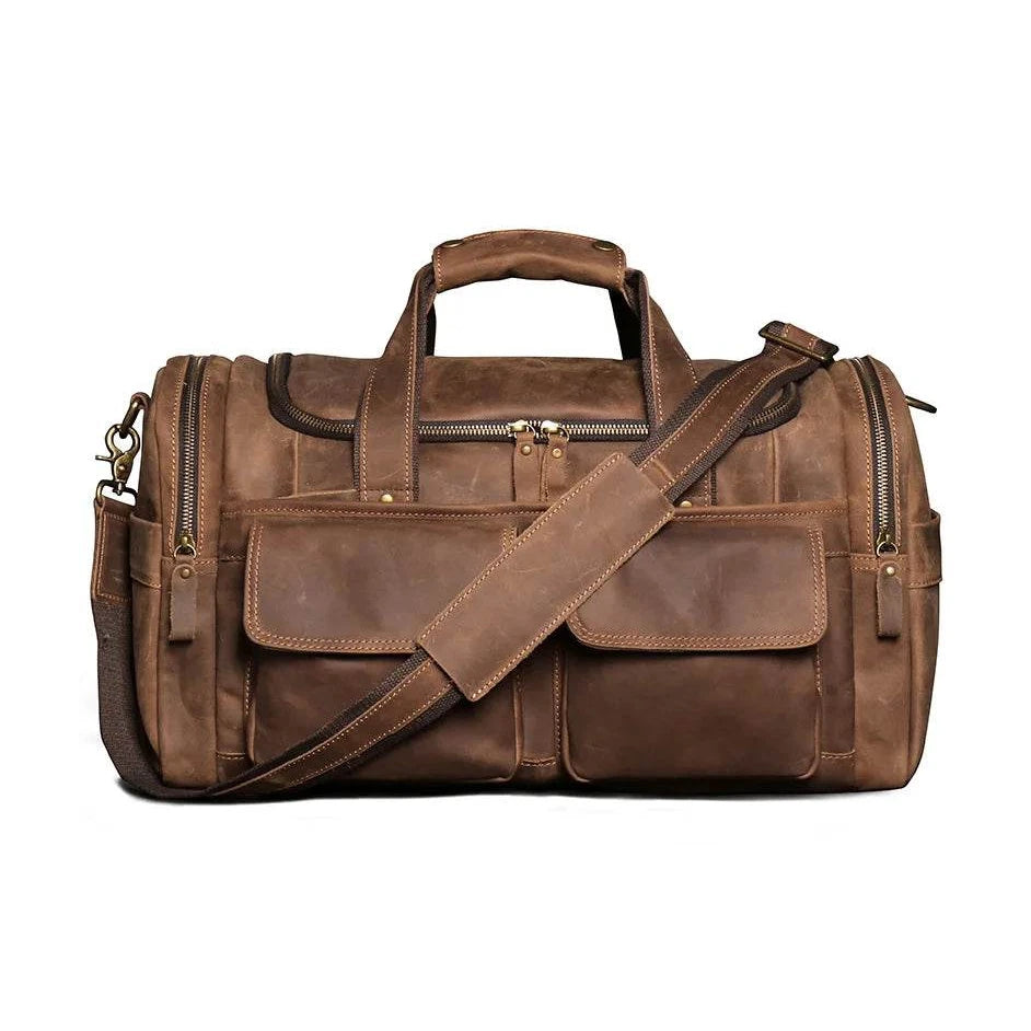 Gym Travel Bag Genuine Leather Men Large Capacity Weekend Duffle - VacationGrabs