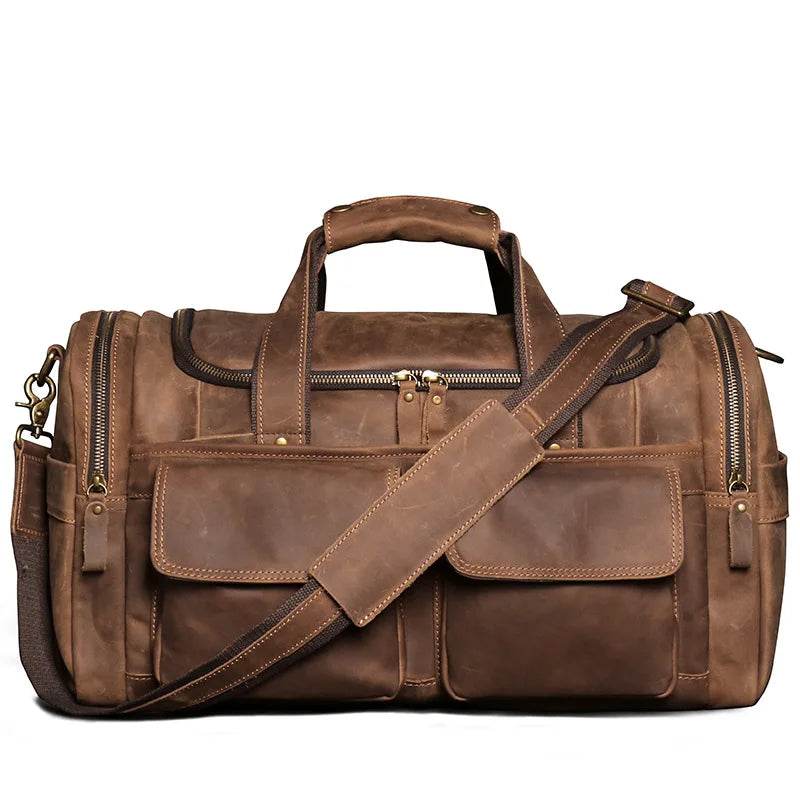 Gym Travel Bag Genuine Leather Men Large Capacity Weekend Duffle - VacationGrabs