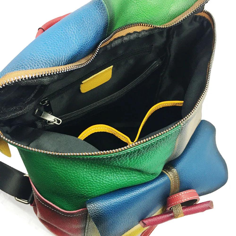 Luggage & Bags - Backpacks Vintage Women Genuine Leather Backpack Patchwork Double Shouder Bag