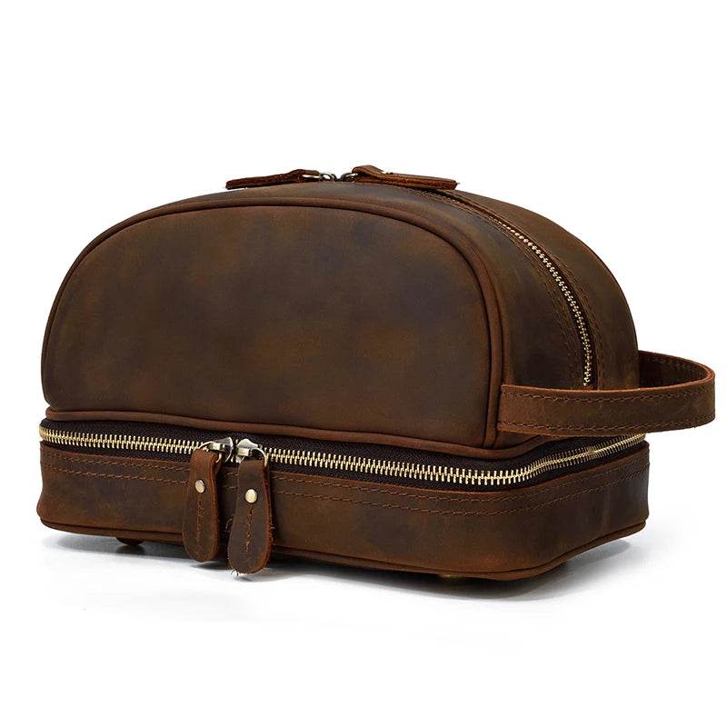 Crazy Horse Genuine Leather Small Travel Toiletry Bag - VacationGrabs