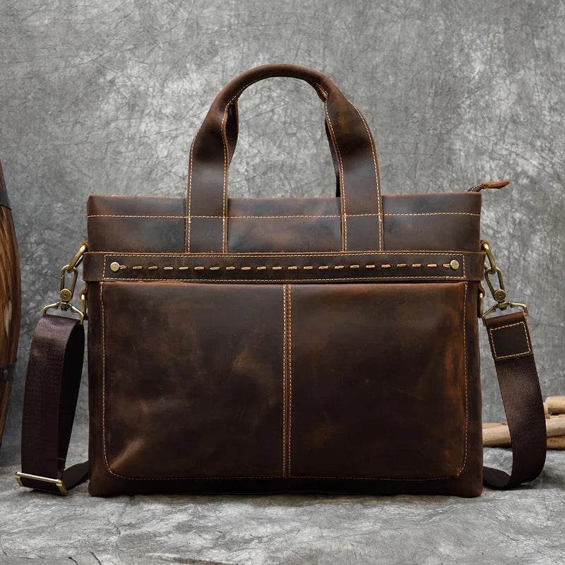 High Fashion Crazy Horse Leather Men's Laptop Handbag - VacationGrabs