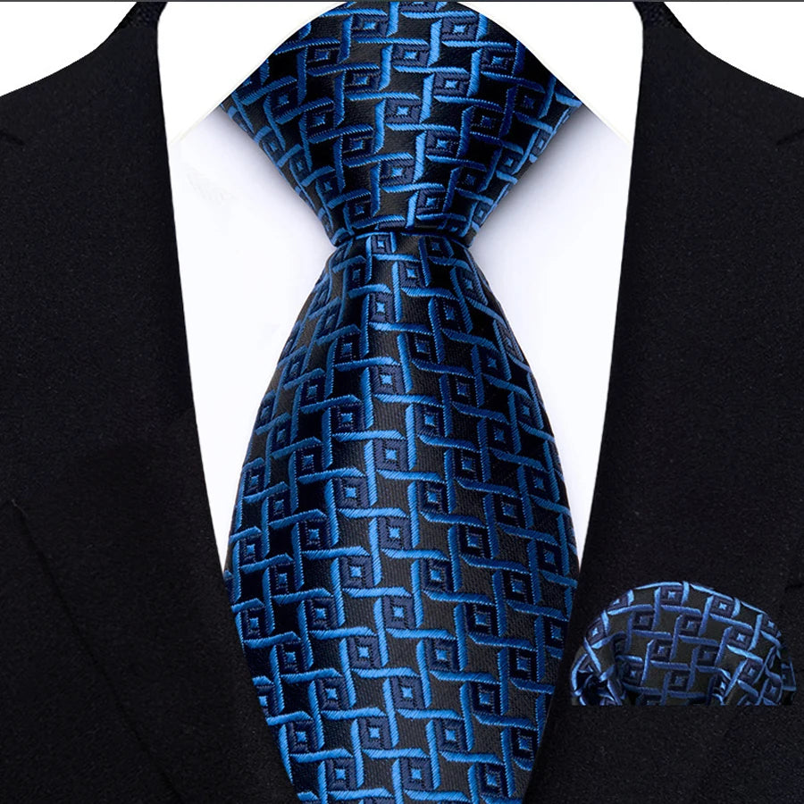 Men Tie Hankerchief Set Plaid & Checks 8CM Necktie Pocket Square Cravat for Male Wedding Party Business Gift Accessories