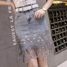 Sequins Embroidery Jeans Skirt Women Elegant High Waist Sequin Fringe Skirt - VacationGrabs