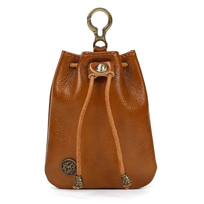 Creative Handmade Leather Coin Purse Retro Style with Silver Bag Design - VacationGrabs