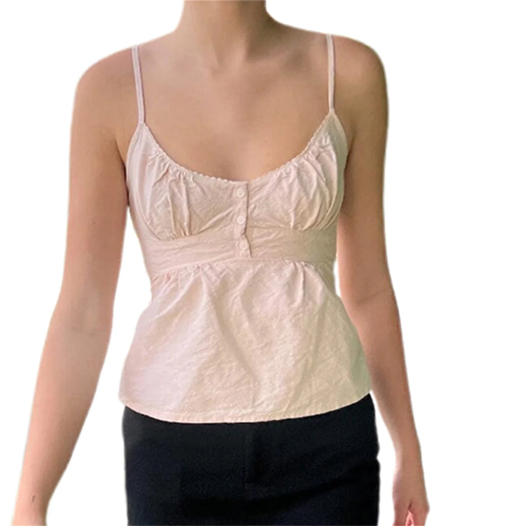 Women Y2k Babydoll Cami Tops Ruffles Hem Spaghetti Strap Crop Tops Sleeveless Backless Peplum Shirts Summer Cute Tops