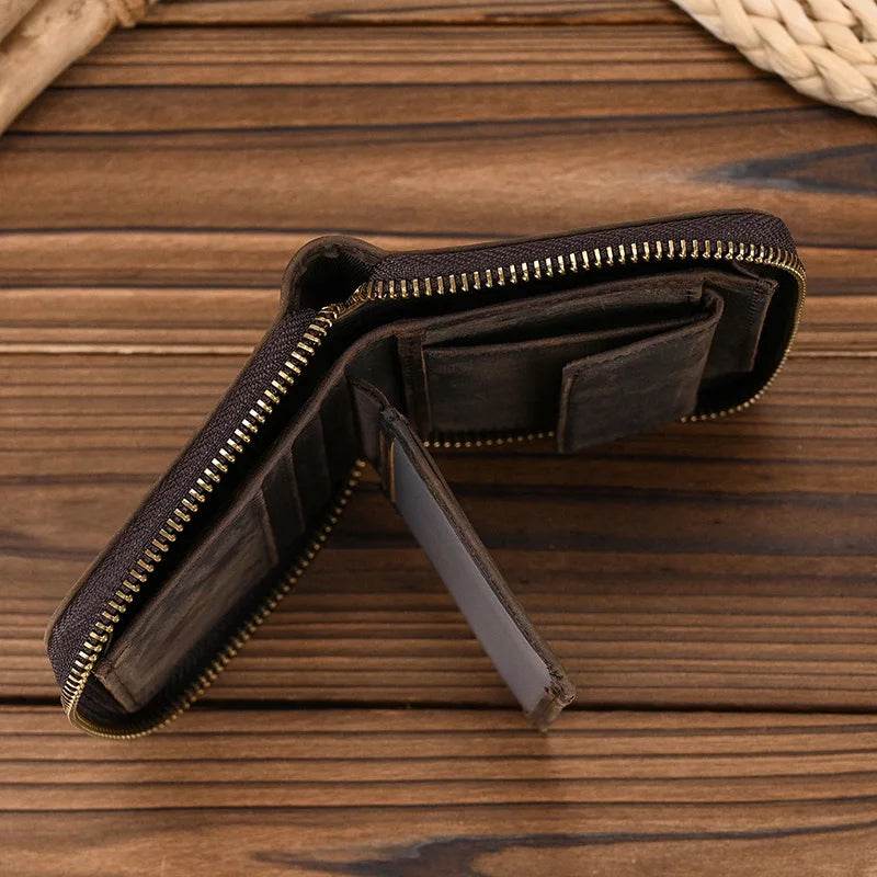 Black Soft Genuine Leather Short Wallet with Coin Pocket & Photo Holder - VacationGrabs