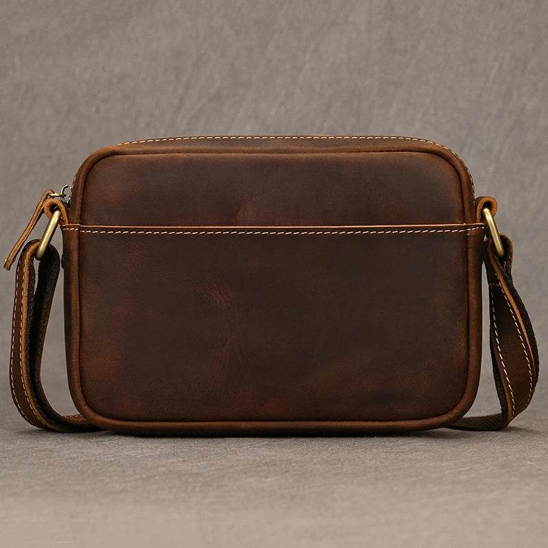 Crazy Horse Leather Messenger Bag Crossbody Shoulder Bag for Men - VacationGrabs