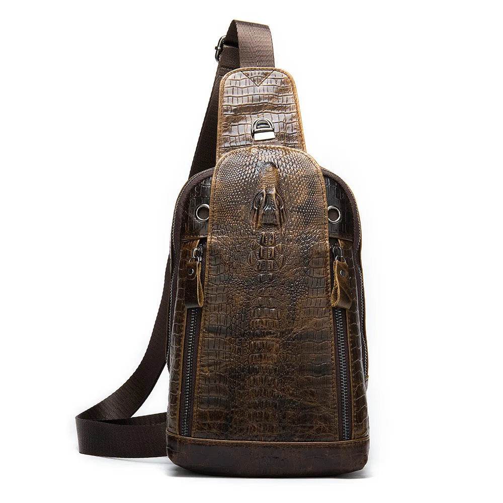 Leather Chest Bag Alligator Pattern Men's Crossbody Shoulder Bag - VacationGrabs