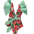 Ruffle Print Floral One Piece Slimming Swimwear - VacationGrabs