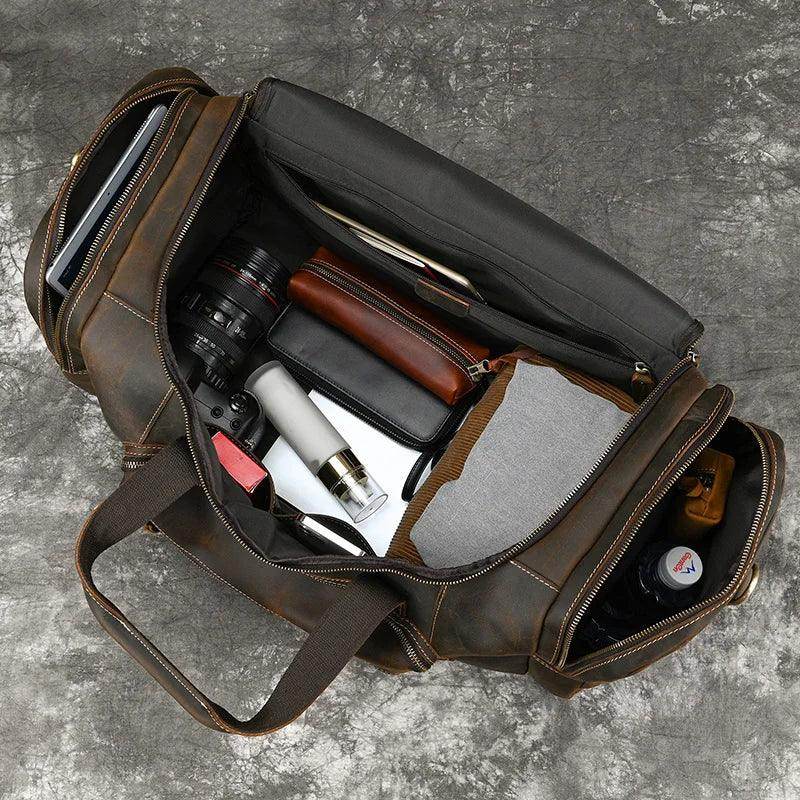 Big Capacity Leather Baggage Bag for Men Travel Weekender - VacationGrabs