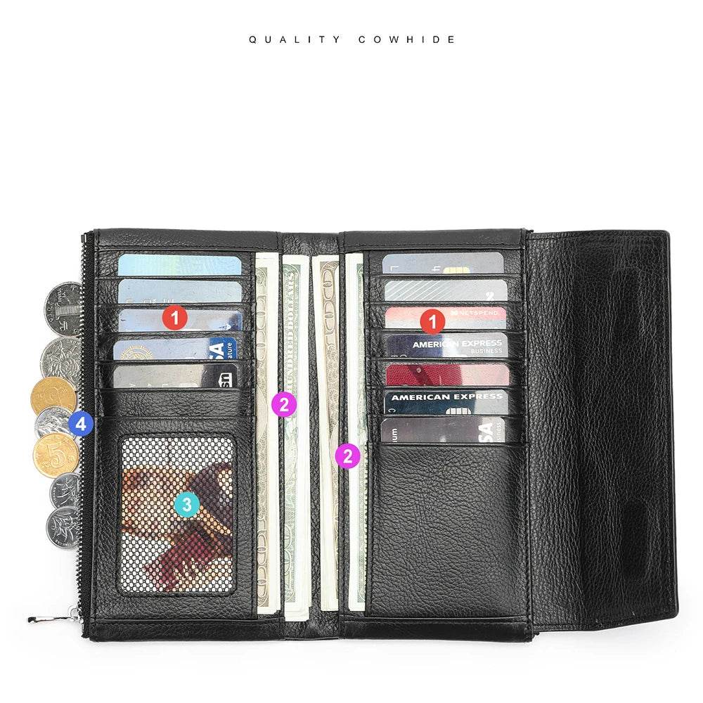 Luxury Women’s Leather Clutch Handbag Multi-Functional Large Wallet - VacationGrabs