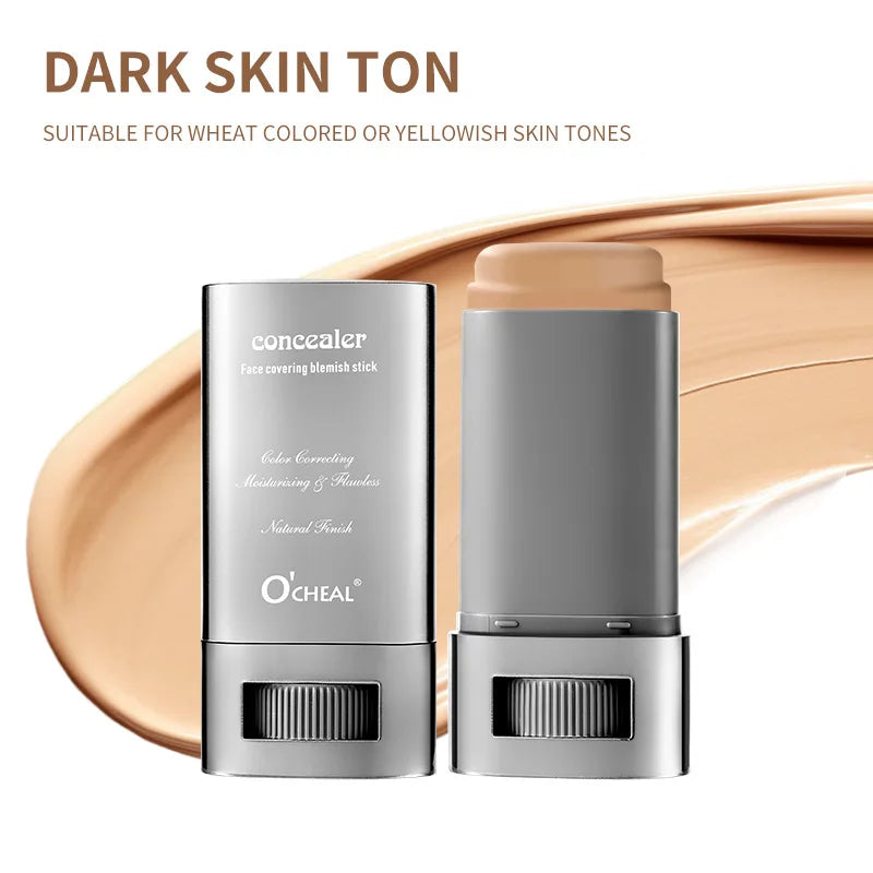 Cream Foundation Stick, Flawless Satin Powder Foundation, Long-Lasting Waterproof Full Coverage Foundation, Suitable for Conceal
