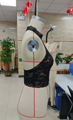 VacationGrabs Sexy Lace Halter Neck Tank Top Women Sleeveless Backless Slim Fit Crop Tops Vest Lady Party Club Jacquard Short Tops