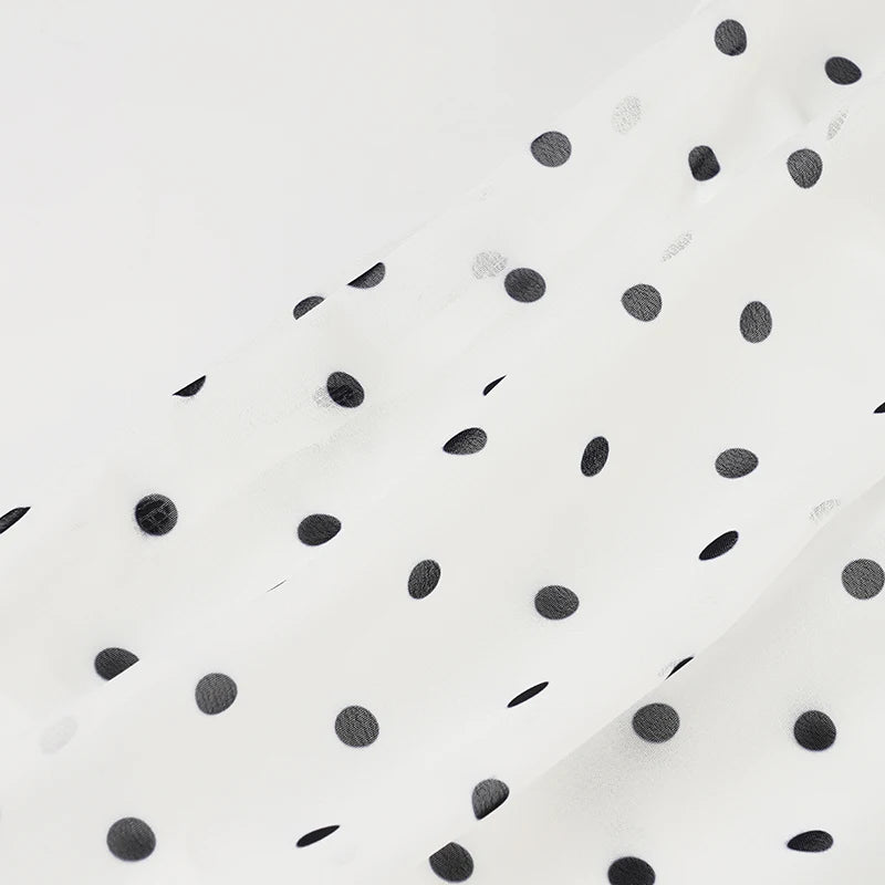 VacationGrabs Polka Dot Floor-length Chiffon Skirt French Style Ruffled Mesh A-line Skirts Elegant Maxi Bottoms High Waist Streetwear