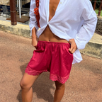 VacationGrabs Women Y2k Lace Trim Lounge Shorts Floral Embroidery Elastic Low Rise Wide Leg Pjs Bottoms Teens Ruffle Cute Mini Shorts